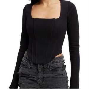 Good American Women's Black Terry Knit Corset Top with Wire Boning sz. 1 XS / S